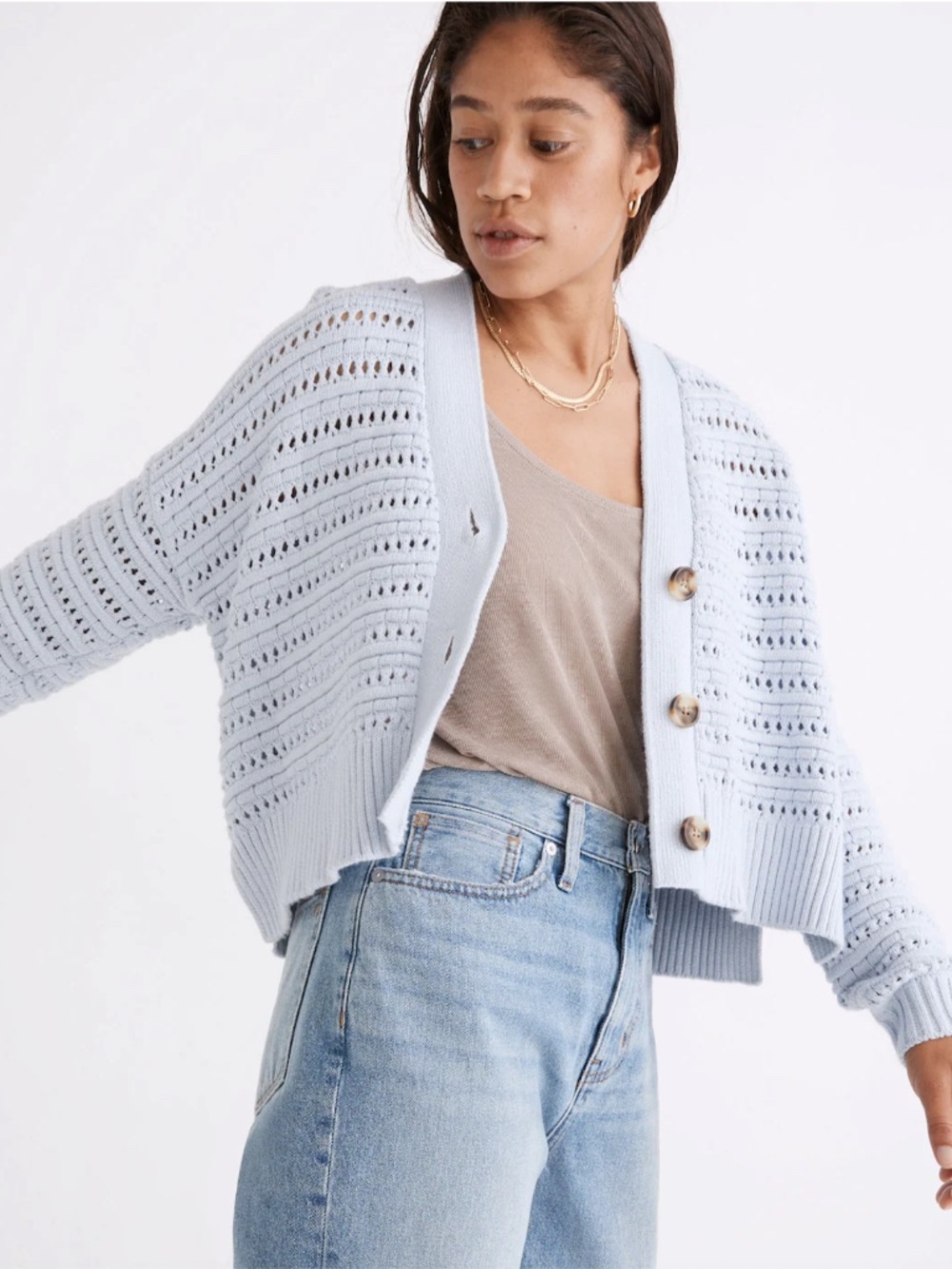 Madewell Tanfield Open-Stitch Cardigan Sweater in Pale Dawn, XS